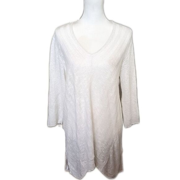 J. Jill white thin knit v-neck sweater, linen & cotton blend, ribbed M - Picture 1 of 9